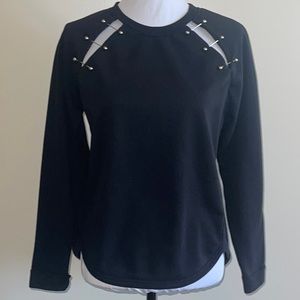 Rachel Roy sweatshirt black with silver barbell embellishments size XS